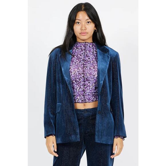 NEW Noisy May Blue Velvet Nmaida Glitter Blazer Small - Picture 1 of 11